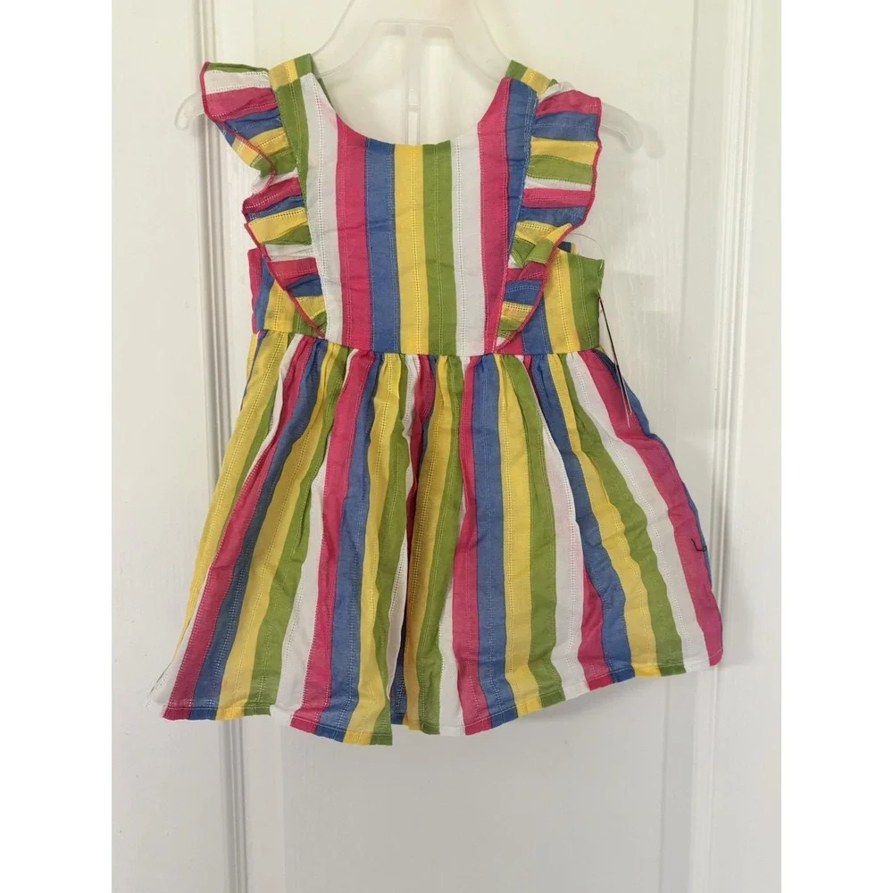 Zunie Girl NWT Rainbow Stripe Ruffle 100% Cotton Sundress Baby Girl 12 Months